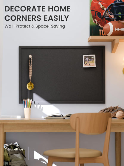 Fluxynara Foldable Cork Board Alternative, Felt Bulletin Board 35.4" x 23.6" Black Frame with 24 Adhesive Tabs, Pin Board for Home Office, Classroom, Entryway, Kitchen Wall Decor—Black