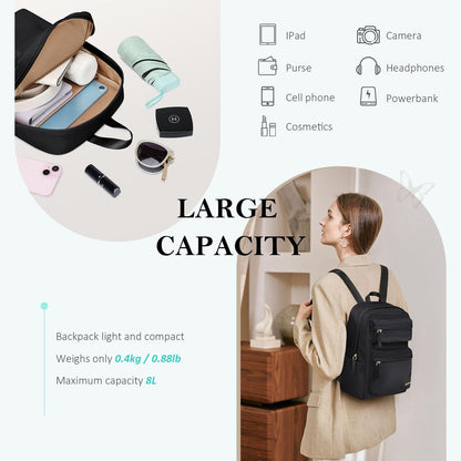 GOLF QUALITY Mini Backpack for Women Lightweight Small Waterproof Backpack Purses Daily Daypack,fit 10.2Inch iPad,Black