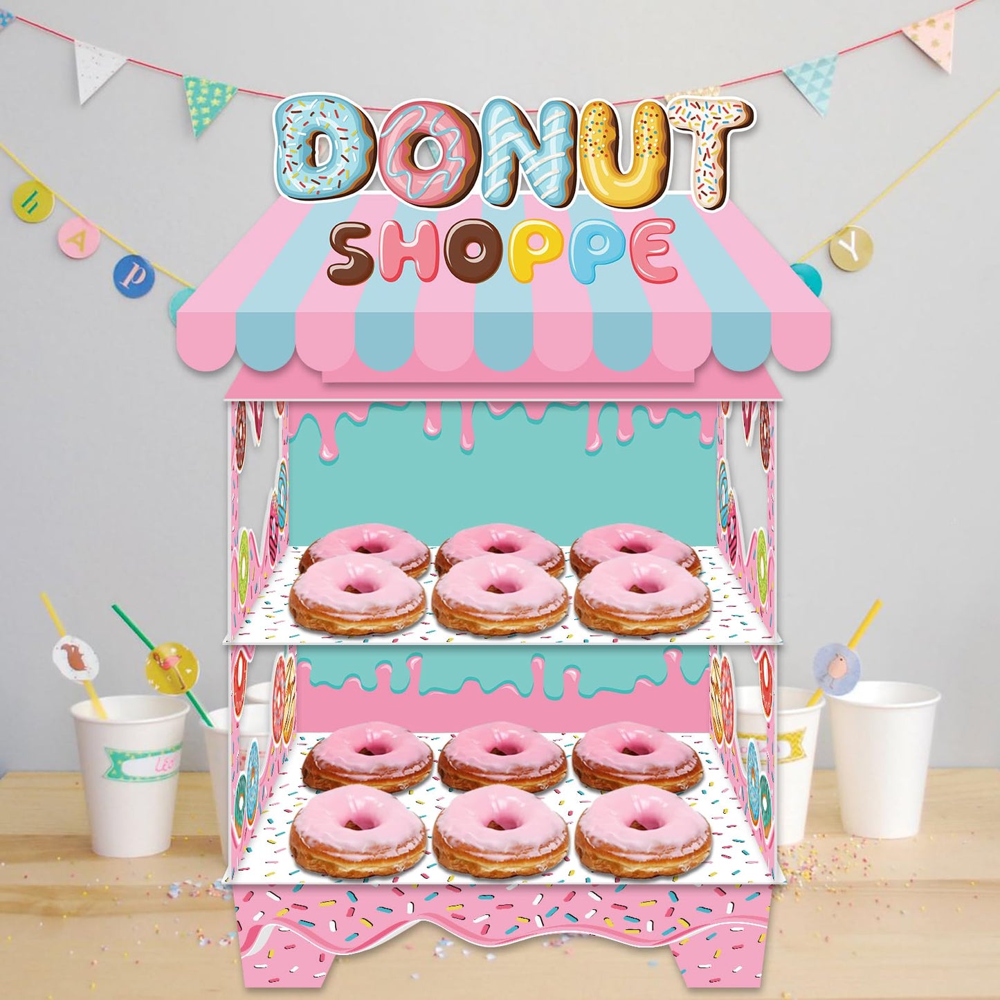 KALEFO Donut Birthday Party Decorations Stand for Dessert Table Decoration Supplies Favors Cupcake Decor