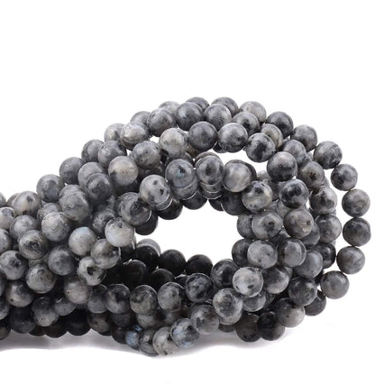 100Pcs Natural Crystal Beads Stone Gemstone Round Loose Energy Healing Beads with Free Crystal Stretch Cord for Jewelry Making (Larvikite Labradorite, 8MM)