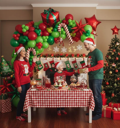 yeewaka Christmas Balloon Garland Arch Kit130+pcs Xmas Red Green Balloons with candy cane Christmas tree gift box Balloons for Kids Grinchmas Party Naughty Christmas Birthday Decorations