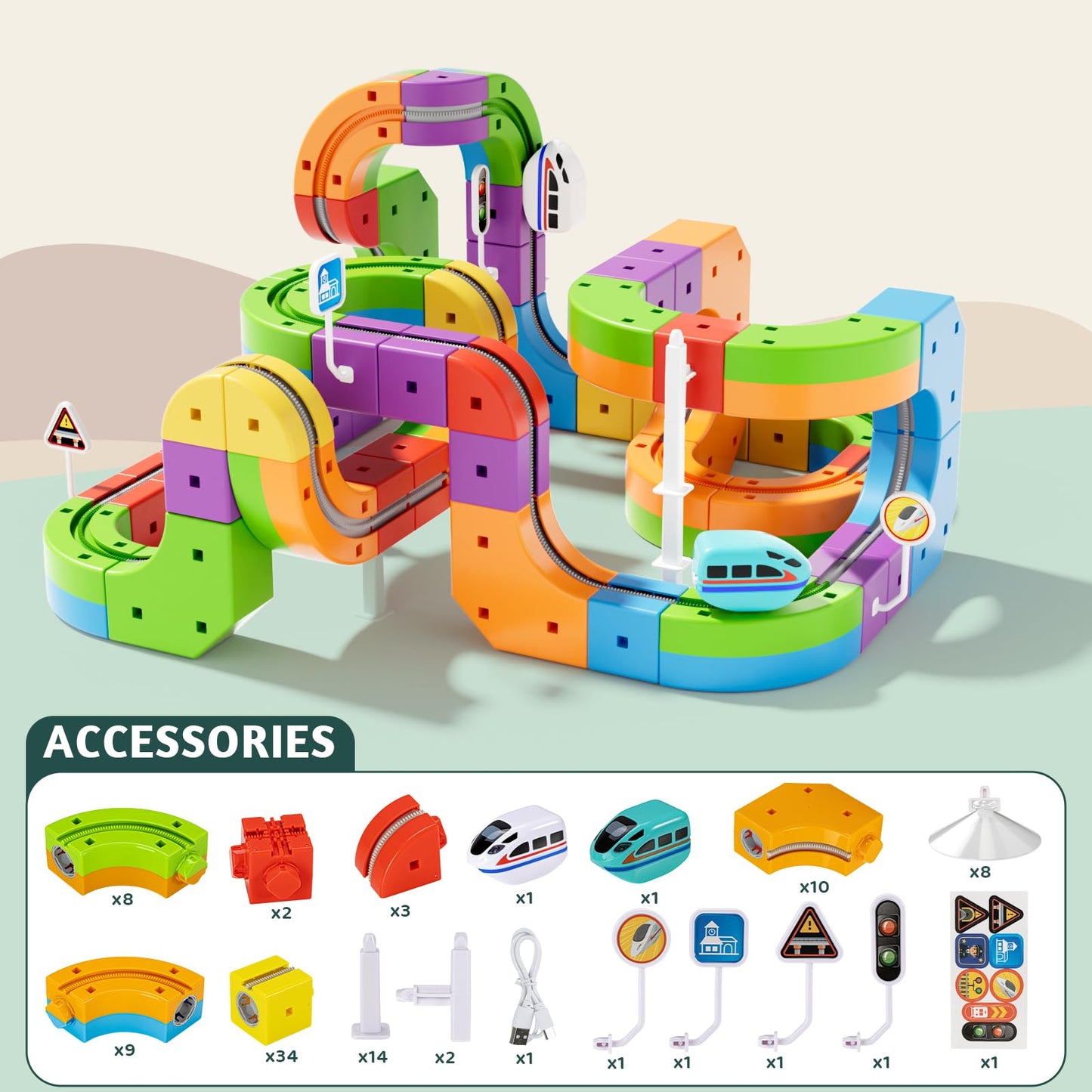 Wdebay klick Rail Electric Train Set 3D Magic Flexible Race Track for Kids 3 4 5 6 7 8 Years Old, Race Car Track with Anti-Gravity, Educational STEM LearningToy for Boys Girls Birthday