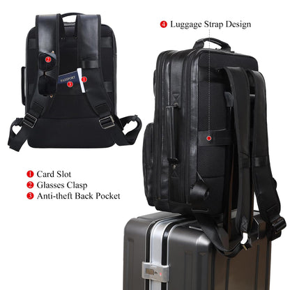 TIDING 17.3" Leather Laptop Backpack for Men Multi Pockets Casual Daypack Business Travel Rucksack, Black