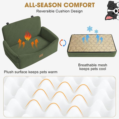 JOEJOY Dog Car Seat for Large Medium Sized Dogs Under 55 lbs, Dog Booster Seat for 2 Small Dogs with Detachable Washable Cover, Memory Foam Pet Car Seat with 2 Safety Belts and Storage Pockets