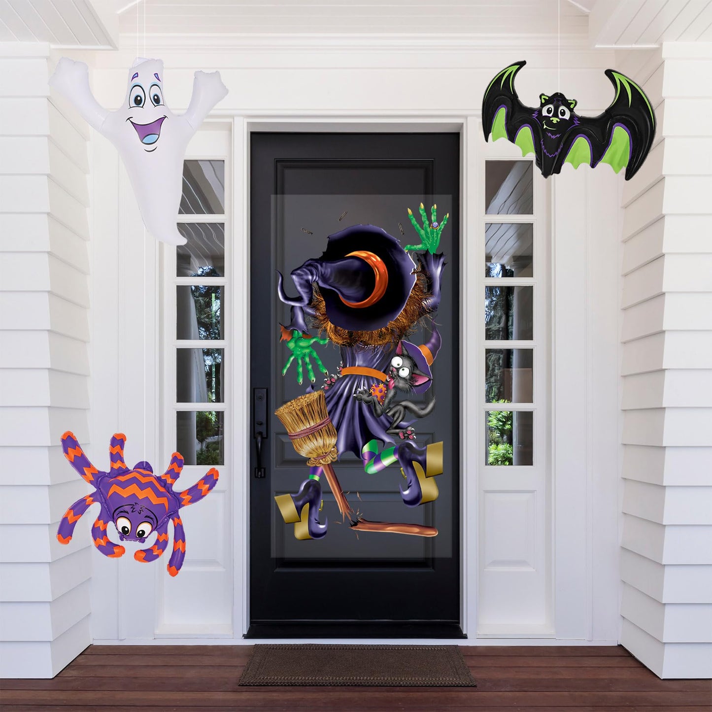 Beistle 3 Piece 18.5"-23" Hanging Inflatable Bat, Ghost, & Spider, Halloween Party Decorations, Indoor Outdoor Blow Up Décor