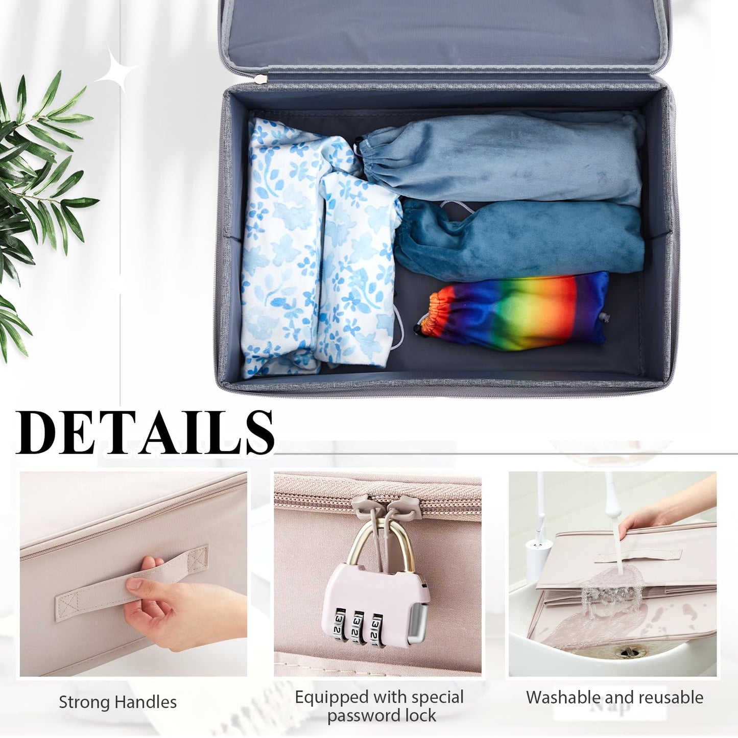 Briwooody Discreet Lockable Toy Bag Storage Organizer Toy Bag Storage Bins Case with Zipper Lid for Women and Men Clothes Container(Light Purple,15 x 10 x 6.3 Inch)