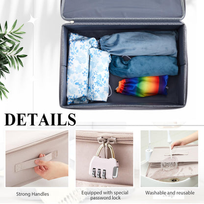 Briwooody Discreet Lockable Toy Bag Storage Organizer Toy Bag Storage Bins Case with Zipper Lid for Women and Men Clothes Container(Light Purple,15 x 10 x 6.3 Inch)