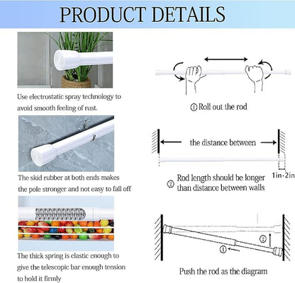 AIZESI Spring Tension Rods Adjustable Tension Curtain Rod Small Tension Rod No Drilling Expandable Spring Loaded Curtain Tension Rod（White,18" to 28"-6Pcs)