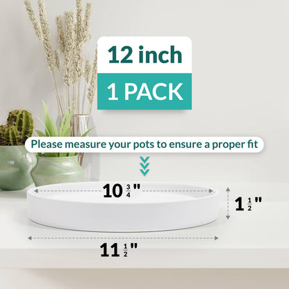 Willowy Heavy Duty Ceramic Plant Saucers for Indoors with Silicone Feet for Added Surface Protection - Scratch-Resistant Matte White, 10.75" at the Base or Less, Plant Water Catcher Tray