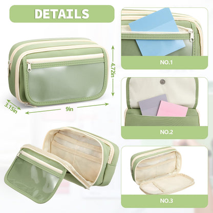 Jutom 39 Pcs Aesthetic Book Annotation Kit Highlighter with Pencil Case Bag Gel Pen Transparent Sticky Note Taking Bible Study College School Supplies (Green,Minimalist Style)