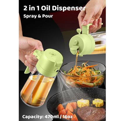 Oil Sprayer for Cooking, Big Capacity 550ml/19oz Oil Sprayer and Oil Pourer for Kitchen, Glass Olive Oil Dispenser Bottle for Cooking, Salad, Barbecue, Air Fryer
