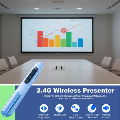 QUI Presentation Clicker with Volume Control, 2.4GHz USB Wireless Presenter Remote, PowerPoint Clicker Slide Advancer Compatible with Mac, Windows, Google Slides, Keynote