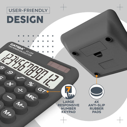 CATIGA Mechanical Switch Calculator with Solar and Battery Dual Power, 12-Digit Large LCD Display, Aesthetic and Cute Desktop Calculator with Big Button, for Home, School and Office Use, SD-1299