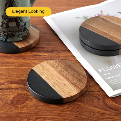 WLWNWFT Marble Acacia Wood Drinks Coasters Set of 4, Modern Rustic Wooden Coasters for Drinks Coffee Table Dining Table Desk Christmas Housewarming Home Office