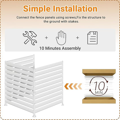 CJF Outdoor Privacy Screens, 42" H x 38" W Metal Air Conditioner Fence Panels, Pool Equipment Enclosure, Trash Can Screens Fence Kit for Outside Backyard Patio(Withe/3-Panel)