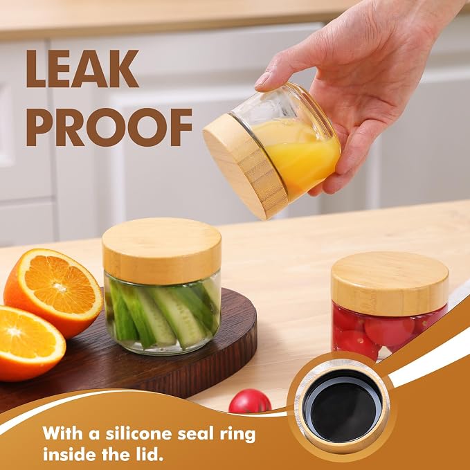 Moretoes 6 Pack Overnight Oats Containers with Lids, 10oz Glass Storage for Dry Food, Jars with Lids for Yogurt & Salad, Portable for Picnic & Lunch, Transparent Square Design for Kitchen Pantry Jars