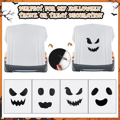VitalCozy 5 Pcs Halloween Ghost Trunk or Treat Decoration Set DIY Ghost Face Backdrop Kit for Car Archway Trunk Exterior Halloween Outdoor Party Supplies Decor