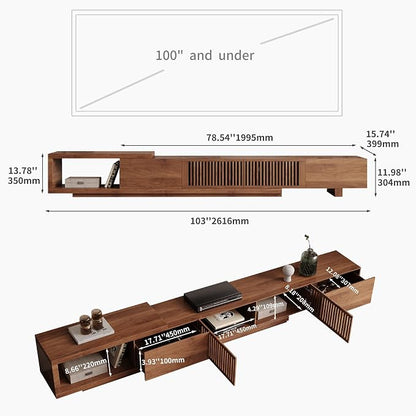 Mid-Century Modern Expandable Coffee Table & TV Stand Set, Walnut Finish – Elegant Storage Combo for Living Room, Bedroom, or Lounge (78.54“ to 103" TV Stand+Coffee Table)