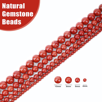 CMBYN Natural Stone Beads Round Genuine Real Stone Beading Strand Loose Gemstones DIY Smooth Bead for Bracelet Necklace Earrings Jewelry Making (Red Jasper, 4mm 90 Pieces)