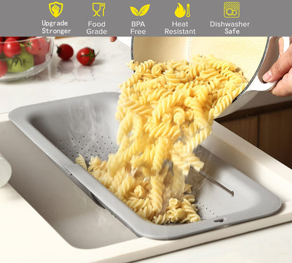 Over the Sink Strainer Basket for Kitchen, Vegetables, Fruits, Pasta Collapsible Colander, 14.5"-19.5", Brilliant Rose, Dishwasher Safe