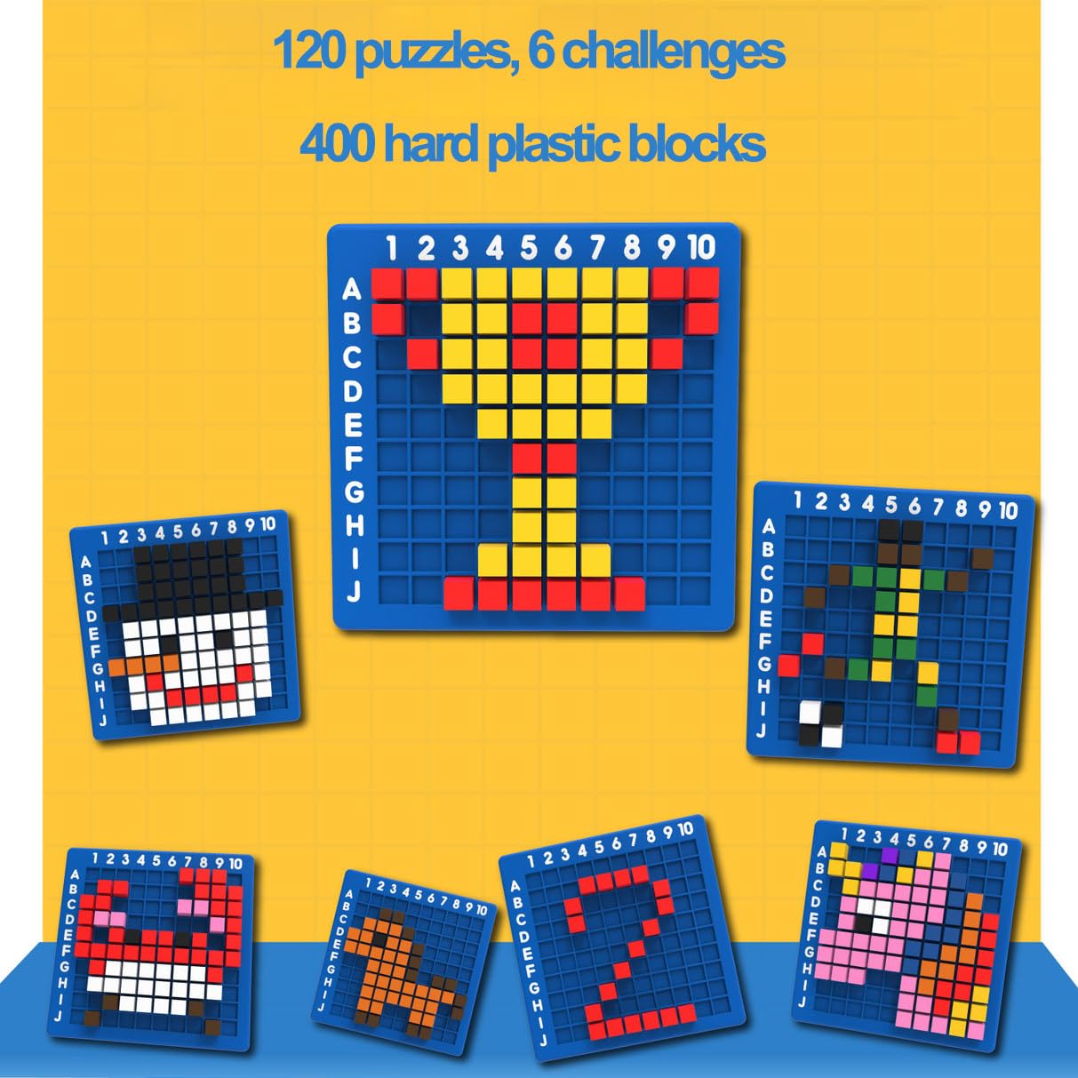 EXBEPE Pixel Art Kit Creator Puzzle Building Blocks,400 Plastic Cubes with 120+ Puzzles,STEM Educational Toy for Kids,Fine Motor Skills Game,Multicolor