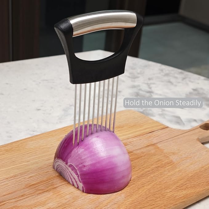 【2 PCS】Easy Onion Holder for Slicing Onion Slicer Holder Large Onions Cutter Vegetable Chopper Kitchen Neat Slicing for Avocado Egg Meat Tenderizer Sharp Prong Tomato Slicer Lemon Holder Food Slicers