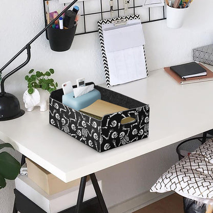 CaTaKu Foldable Storage Basket Halloween Skull Black Collapsible Felt Storage Bins with Handle Drawer Organizer Bin Cube Shelf Box for Organizing Closet Clothes Office Books Bedroom