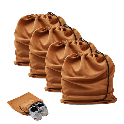 LAKE OF FIRE 4-Piece Travel Shoe Bags for Packing, 17.7" x 13.8" Dustproof Shoe Bags with Drawstring Closure,Washable & Reusable(Brown)