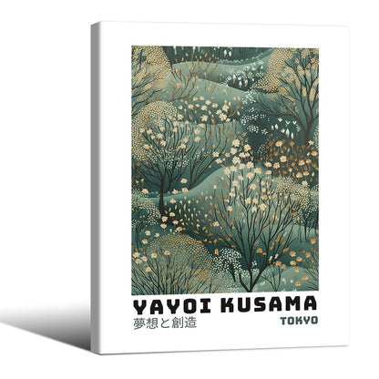 Yayoi Kusama Inspired Poster Japanese Botanical Wall Art Abstract Yayoi Kusama Print Modern Ukiyo-e Japanese Gallery Wall Decor 12x16in Framed for Home Bedroom Decorations
