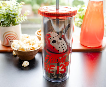 Friday The 13th: The Final Chapter Plastic Cold Cup With Leak-Resistant Lid and Reusable Straw | Travel Tumbler For Drinks, Beverages | Holds 20 Ounces