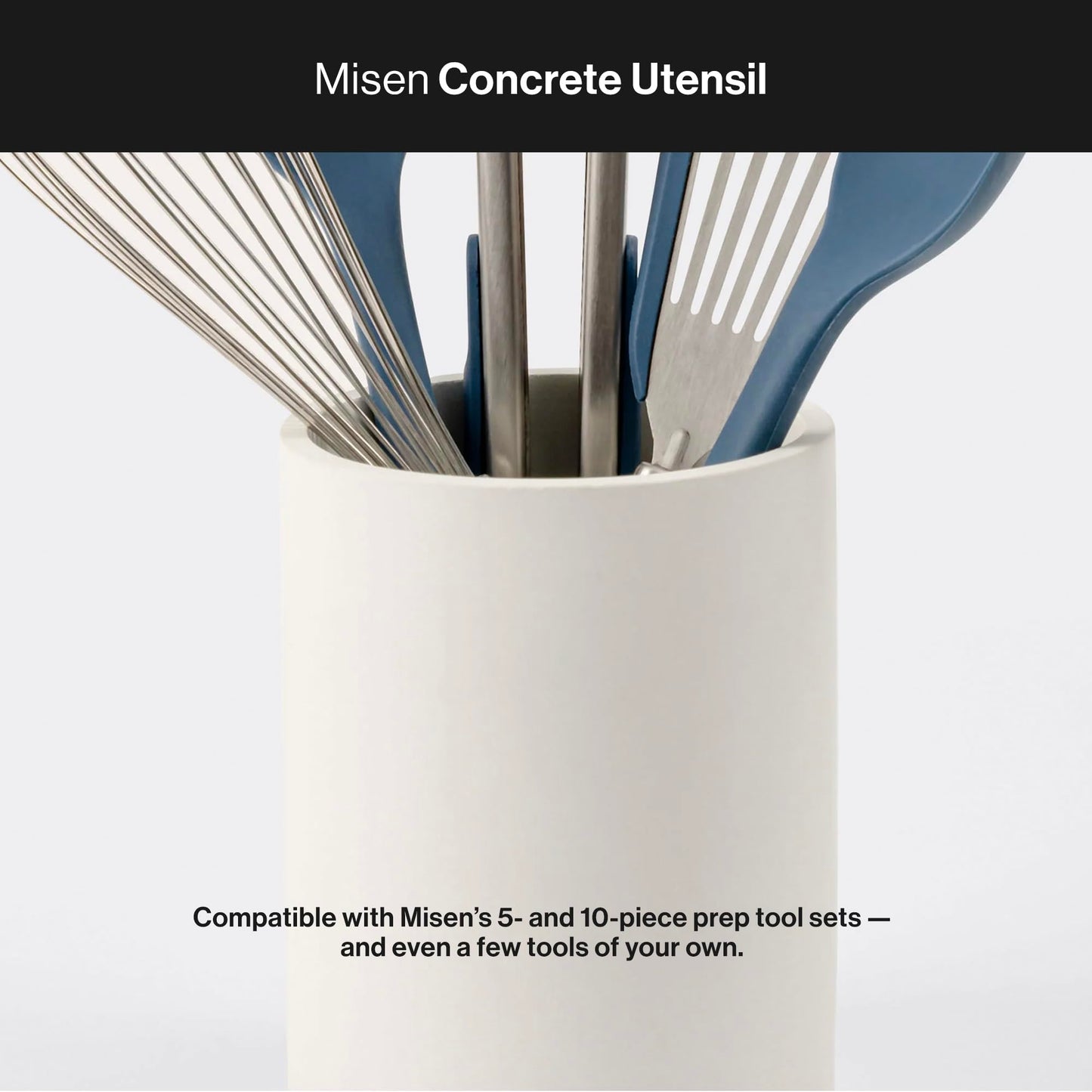 Misen Cream Concrete Utensil Holder - Kitchen Tool Organizer, Large Utensil Container for Countertop, Stainless Steel Holder - Compatible Prep Tool Sets 5 and 10 Piece - 6.25in x 5.5in