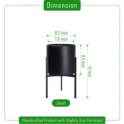 D'vine Dev Modern Black Plants Pot Cylinder Planter with Heavy Duty Stand, Small 8 Inch Pot, 12.6 Inch with Stand Height, 96-T-B-1