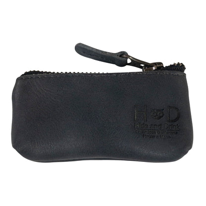 Hide & Drink, Leather Key Holder Pouch, Zippered Coin Bag, Money Purse, Earphone Holder, Charging Cable, Memory Cards Organizer, Vintage Style, Handmade (Charcoal Black)