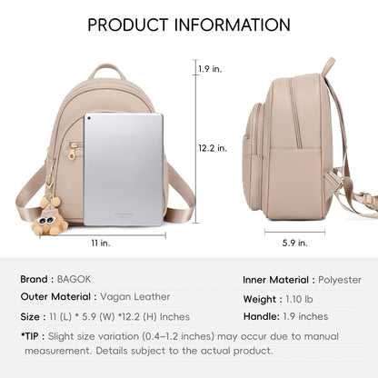 BAGOK Mini Leather Backpack Purse for Women, Small Backpack Purse with Cartoon Charm, Cute Fashion Bag for Girls