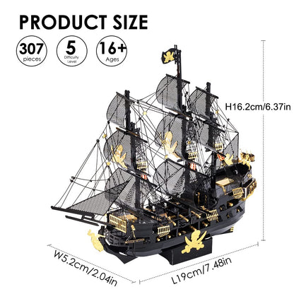 Piececool 3D Metal Puzzles for Adults, Black Pearl Pirate Ship Model Kits with DIY Tools, Watercraft Metal Model Building Kit for Birthday Christmas Gifts