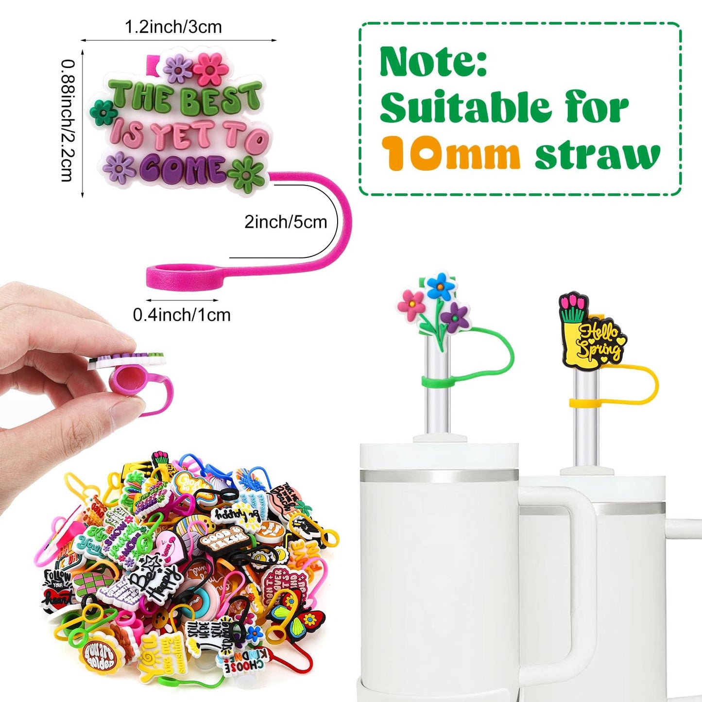 XLSXEXCL 50 Pcs Love Myself Straw Cover Cap Compatible with Stanley Cup, Silicone Cute Reusable Straw Toppers for Cups 30&40 Oz Tumbler Accessories 10mm