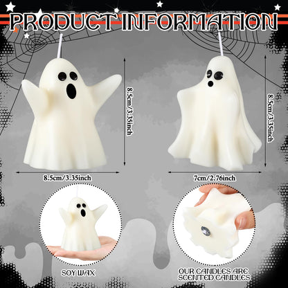 Minatee 4 Pieces Large Halloween Ghost Candles Ghost Spooky Decor Burning White Scented Wax Candles Gifts for Boo Basket Stuffers Halloween Room Table Indoor Decorations, 2 Style