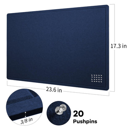 Lightomorrow Bulletin Board, 24 x 18 inches Felt Board Decorative Pin Board, Cork Board Alternative for Wall, Foldable Photo Board Self-Adhesive Vision Board with 20 Pushpins - Dark Blue