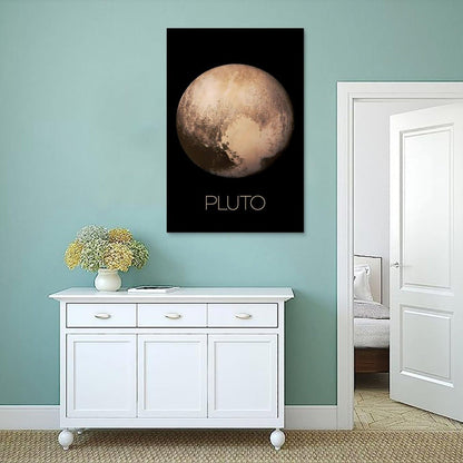 XIAOLOUTINYU Solar System Canvas Wall Art - Pluto Planet Space Poster for Kids Room Bedroom Classroom, STEM Educational Astronomy Decor, Science Gift for Boys Girls Teens, 16x24 Inch Unframed