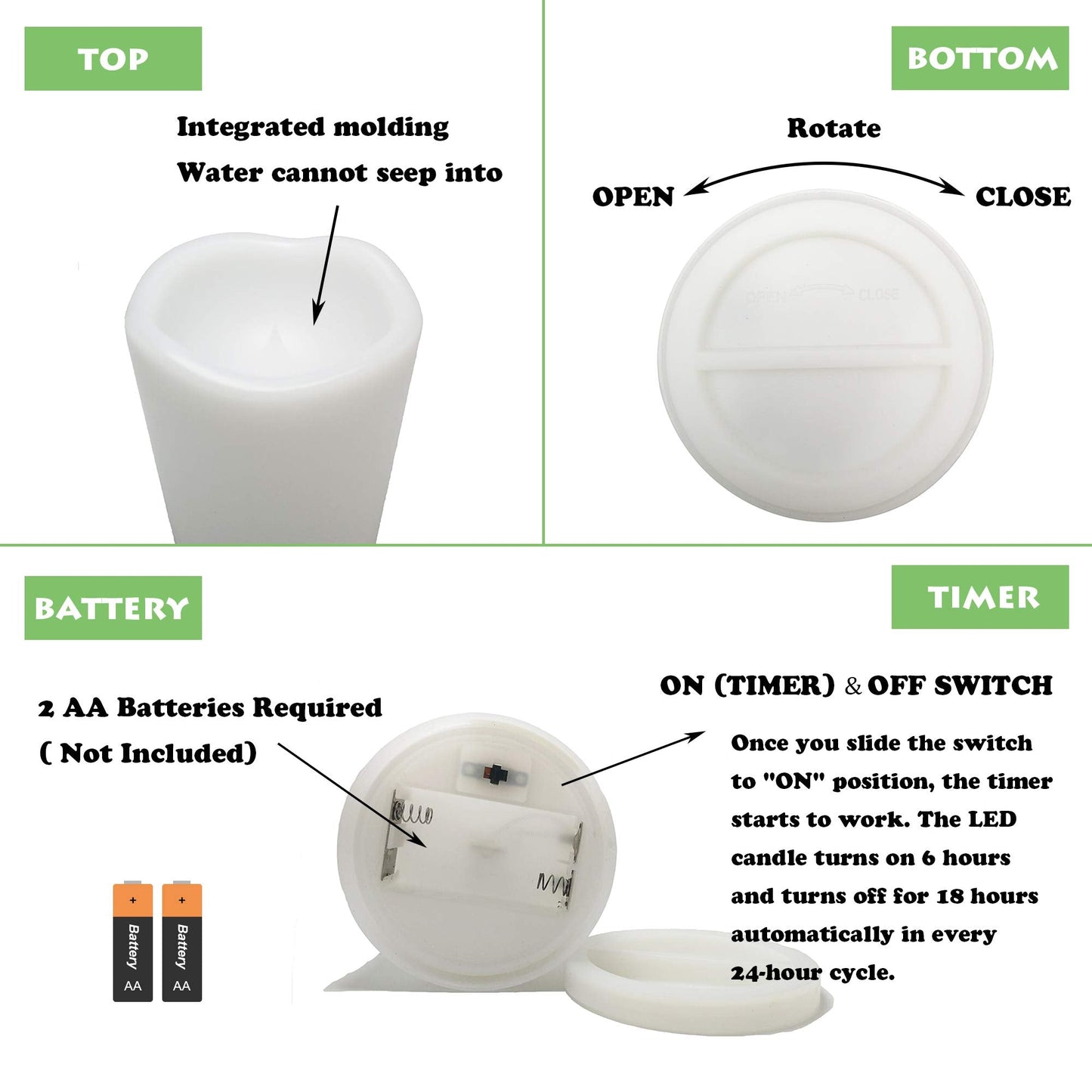Waterproof Outdoor Flameless Pillar Candle with Timer Battery Operated Electric LED Candle Set for Gift Home Décor Party Wedding Supplies Garden Halloween Christmas Decoration, 1 Pack, 3” x 7”