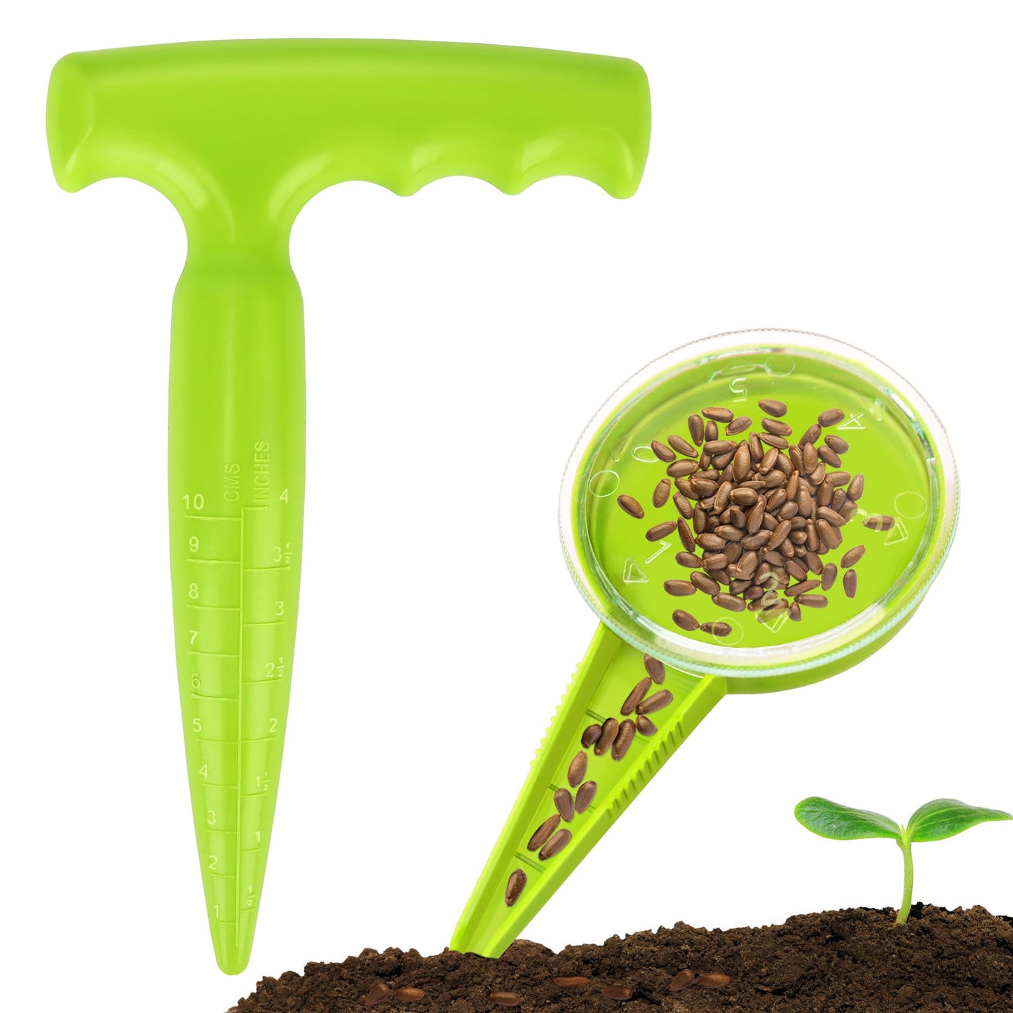 Milifox Seed Planter Tool, 6.9" Dibber Garden Tool, Plastic Dibbler Tools for Planting, Seed Dispenser, Bulb Digger Garden Planter for Sowing Seeds, Bulbs, Digging (Light Green 2pcs)