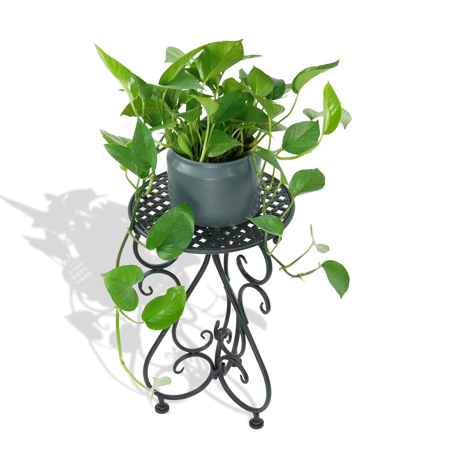 NAKUPE Plant Stand Indoor & Outdoor Flower Pot Stand 17" Tall Metal Plant Table,Single Planter Holder for Patio, Porch, Corner, Garden Decor, Balcony, Black(1 Pack)