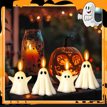 Conelist 6 Pieces Halloween Large Ghost Candles White Spooky Scented Halloween Candles Horror Gifts Candle Tea Lights Goth Room Decor for Summer Dining Table Party Bedroom(Cute Style,White)
