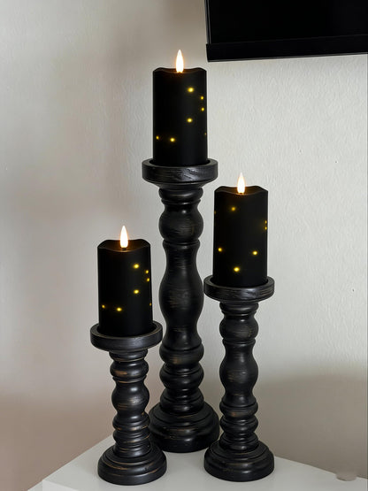 MUMCHASI 5 Packs Flameless Candles, Black Battery Operated Candles, Black LED Candles with Remote, Realistic Flickering Dancing Flame, Outdoor Waterproof for Halloween Party Outdoor Garden