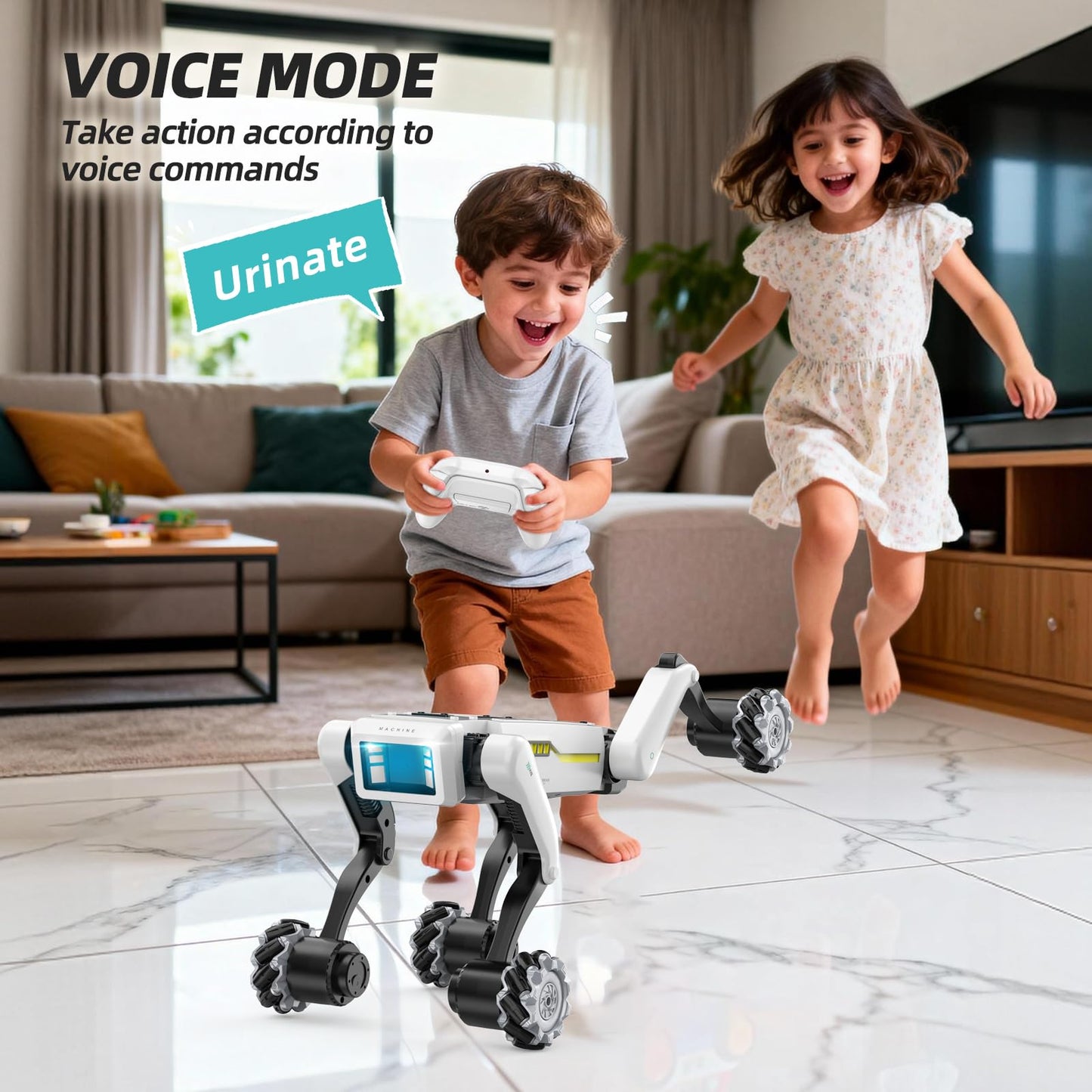 WEACFUS Smart Robot Dog for Kids Ages 6-12, Voice and Remote Control Robotic Pet, 30+ Bionic Actions, All-Terrain Stunt Moves, 25m Range, STEM Toy for Kids