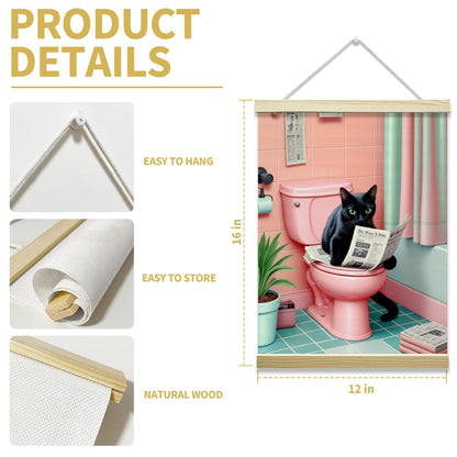 mermermu Funny Bathroom Cat Poster Hanger Frame, Shabby Chic Cute Kitten Posters Canvas Wall Art for Home Bathroom Toilet Washroom Decor, 12x16 Inches -045