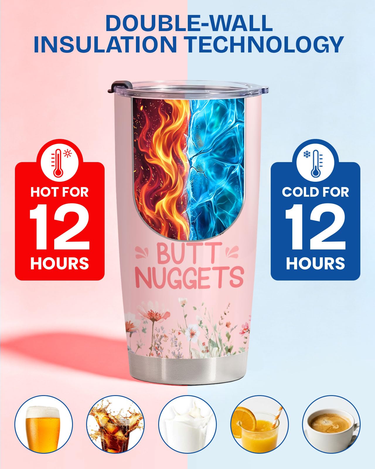 34HD Funny Chicken Tumbler 20oz with Lid, Guess What Butt Insulated Stainless Steel Coffee Travel Mug, Cute Nuggets Farmhouse Hen Gifts for Women, Rooster Lovers
