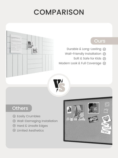 Bumusty Large Cork Board Alternative-36 x 24" Felt Bulletin Board Tiles, with 30 Pushpins, 40 Adhesive Tabs, Bold-Stripe 6-Pack, Cork Boards for Office Push Pin Board Felt Board-Cold White