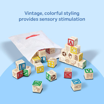 Melissa & Doug Deluxe Wooden ABC/123, 50-Piece Set of Classic Letter & Number Wooden Blocks (1” x 1”) with Storage Pouch, Sorting & Stacking Toys for Kids Ages 2+ (Pack of 12)