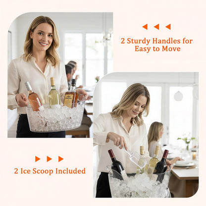 6.5L Ice Bucket 2 Pack Ice Buckets for Parties, Beverage Tub for Cocktail Bar with Handle, Drink Cooler for Wine Beer Champagne, Clear Ice Bucket with Scoop for Mimosa Bar Drink Chiller